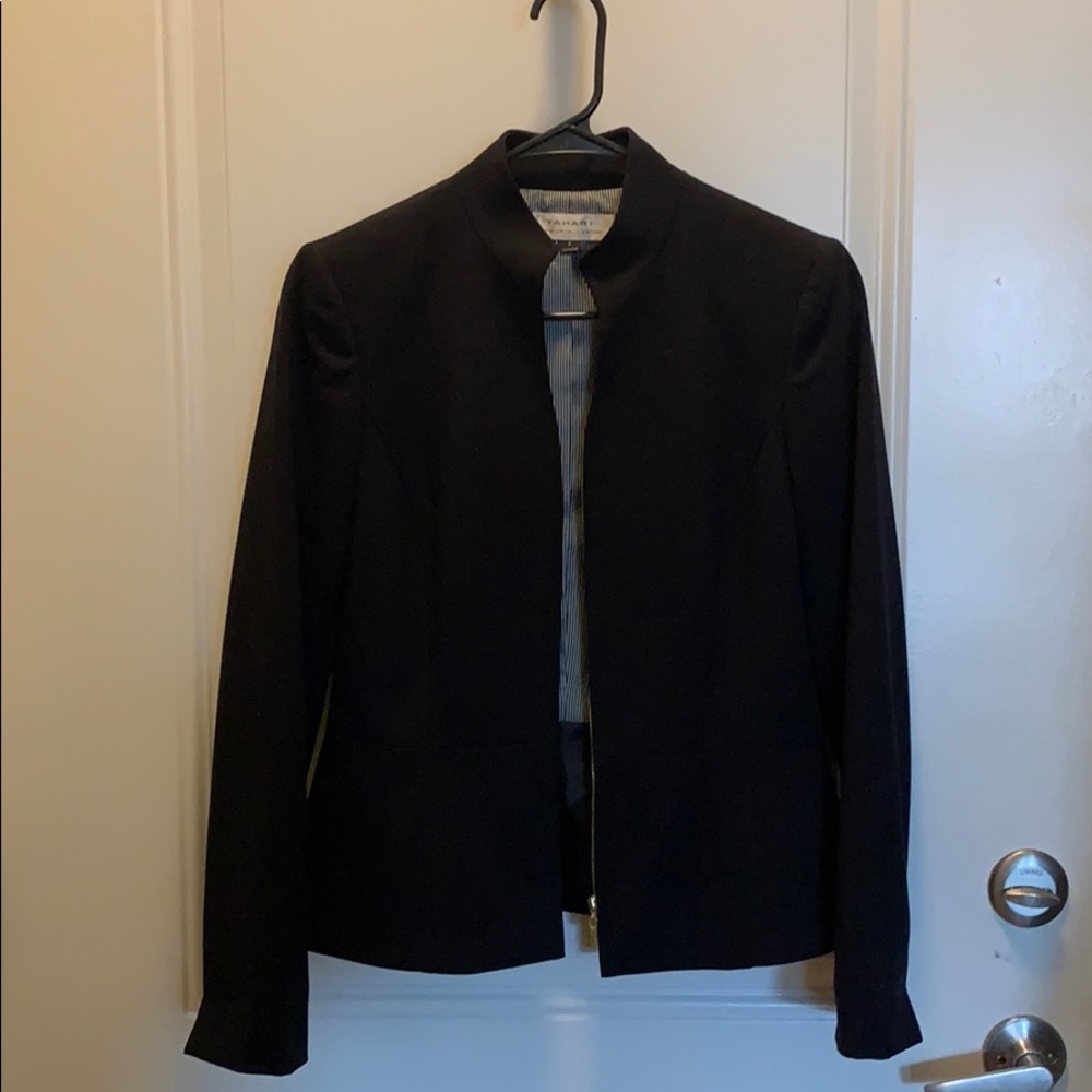 Tahari Peplum Navy Blue Suit Coat
